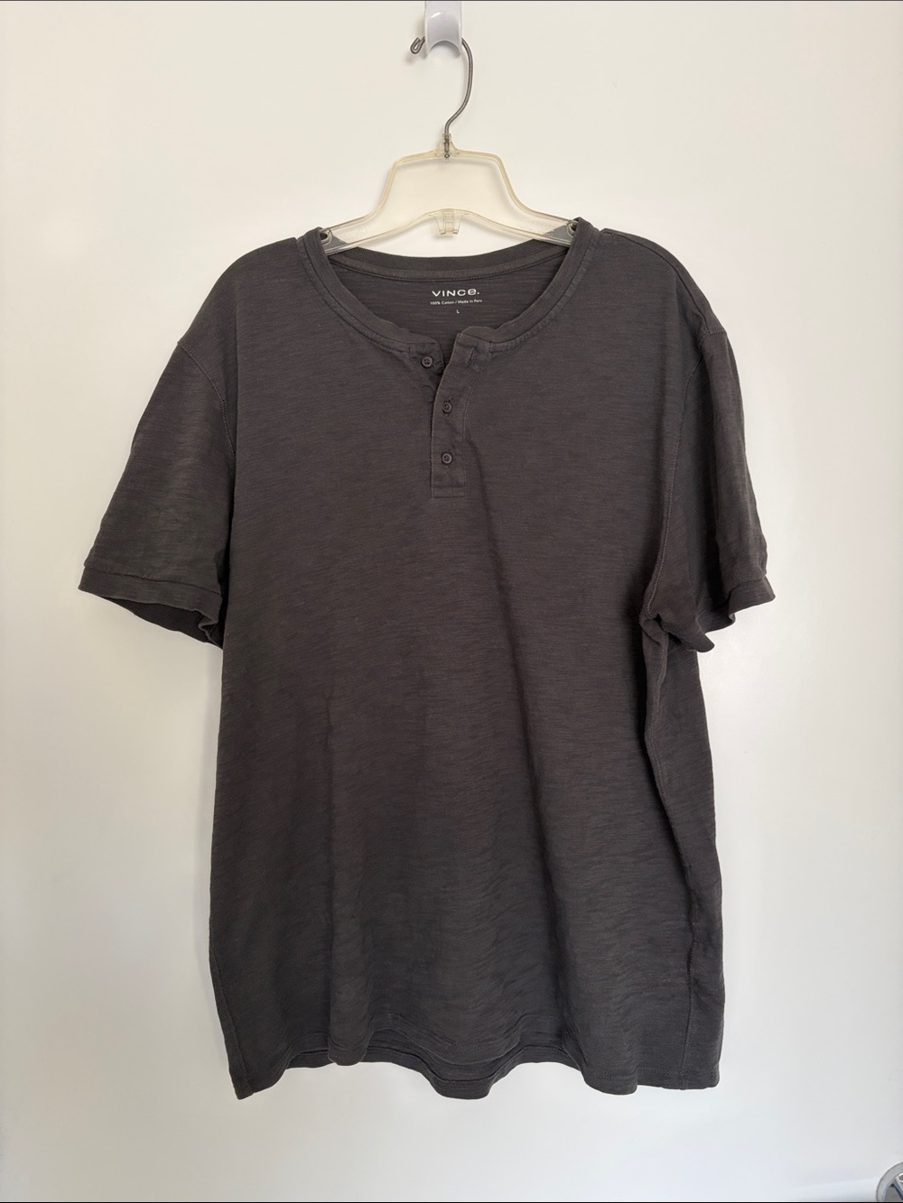 Vince Short Sleeve Henley Tee - Charcoal